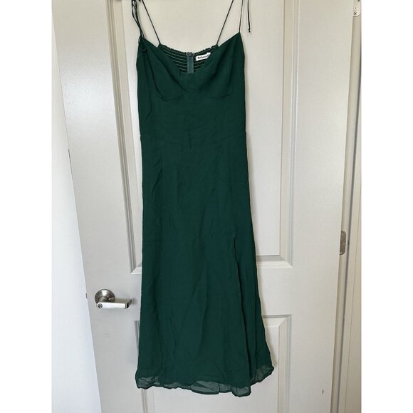 Reformation Juliette Dress Emerald Green Size 12 Bow Straps Slit Midi - Picture 3 of 8